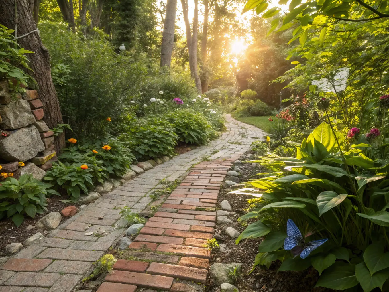 A winding garden path made of decorative gravel, showcasing The Best Landscapers' attention to detail in creating inviting outdoor spaces.